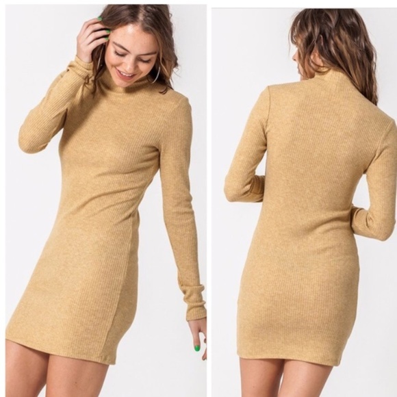 CAMEL MOCK NECK LONG SLEEVE MINI DRESS - Picture 2 of 2
